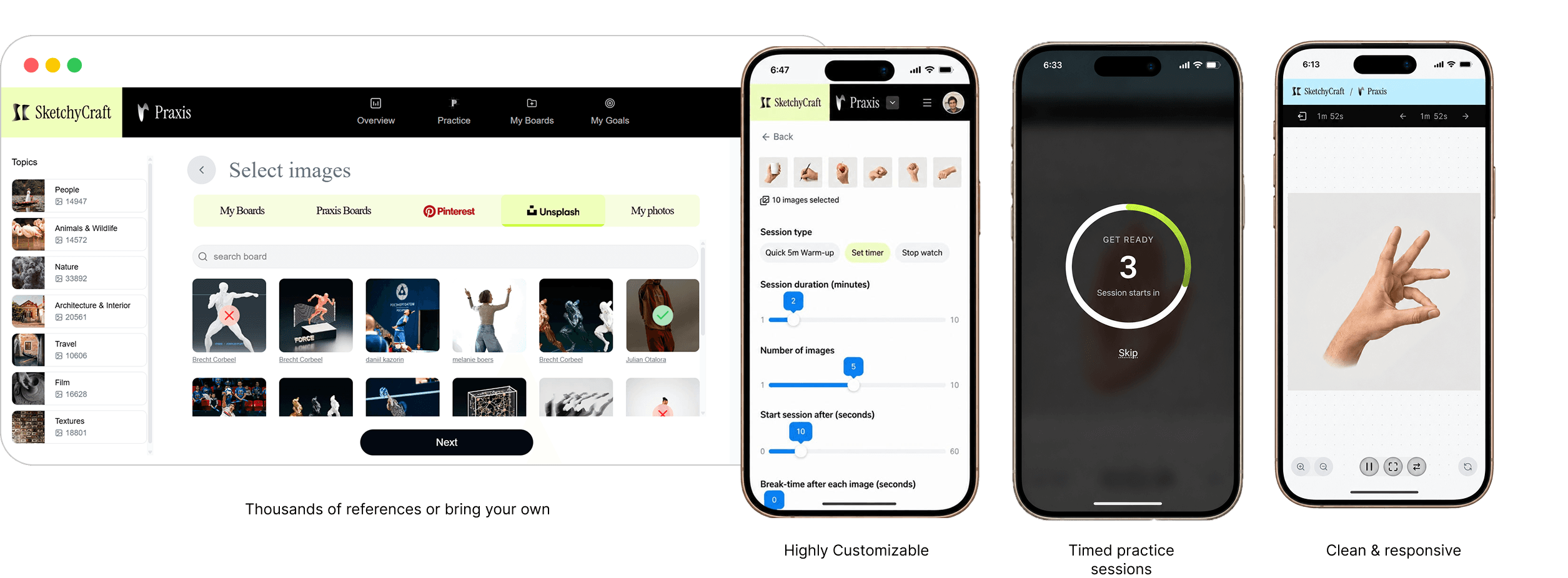 Thousand of references or bring your own - Highly customizable - Timed practice sessions - clean and responsive