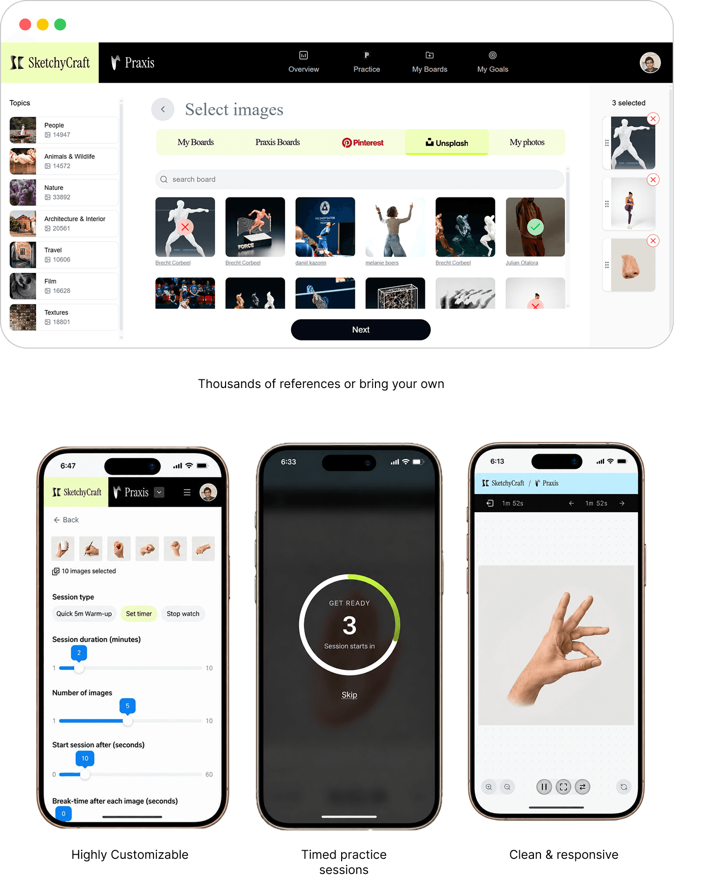 Thousand of references or bring your own - Highly customizable - Timed practice sessions - clean and responsive